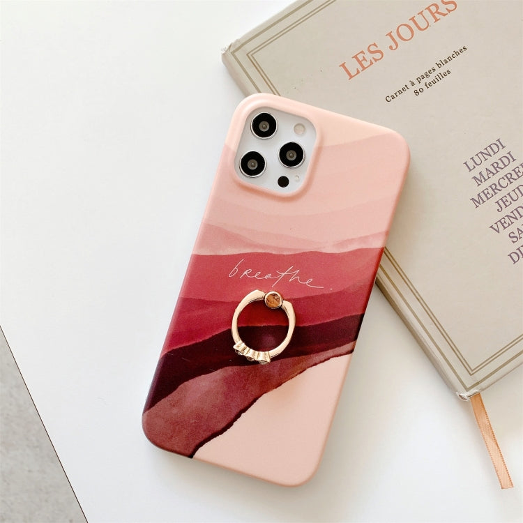 For iPhone 12 mini Watercolor Painting Series Half Coverage IMD Workmanship Protective Case with Ring Holder
