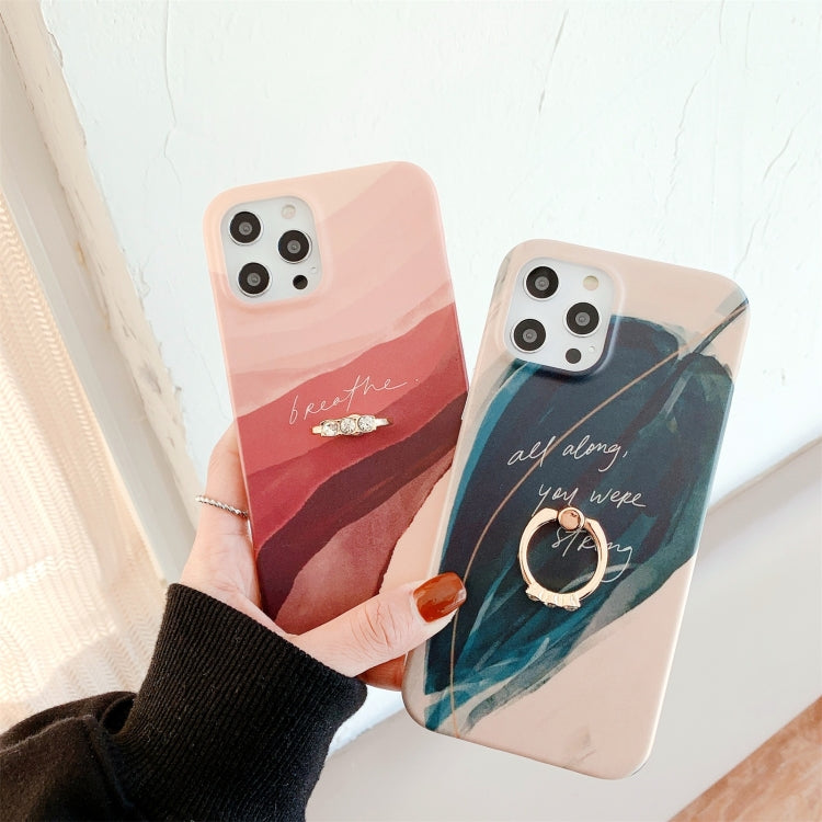 For iPhone 12 / 12 Pro Watercolor Painting Series Half Coverage IMD Workmanship Protective Case with Ring Holder