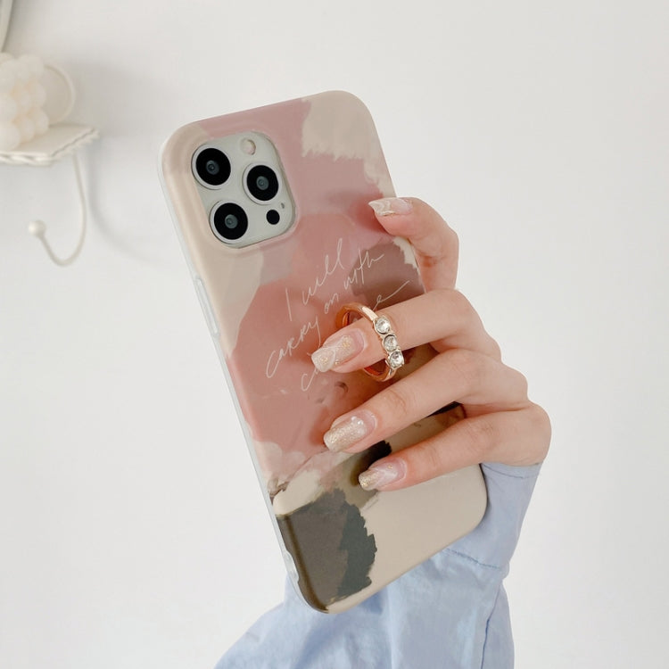 For iPhone 12 / 12 Pro Watercolor Painting Series Half Coverage IMD Workmanship Protective Case with Ring Holder