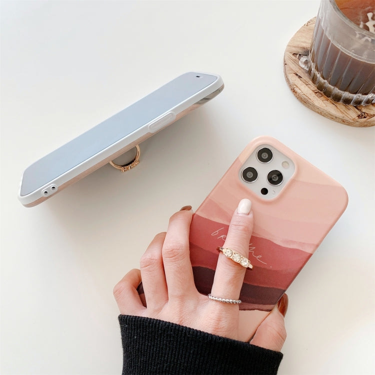 For iPhone 12 / 12 Pro Watercolor Painting Series Half Coverage IMD Workmanship Protective Case with Ring Holder