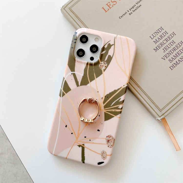 For iPhone 12 Pro Max Watercolor Painting Series Half Coverage IMD Workmanship Protective Case with Ring Holder