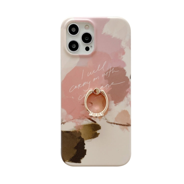 For iPhone 12 Pro Max Watercolor Painting Series Half Coverage IMD Workmanship Protective Case with Ring Holder