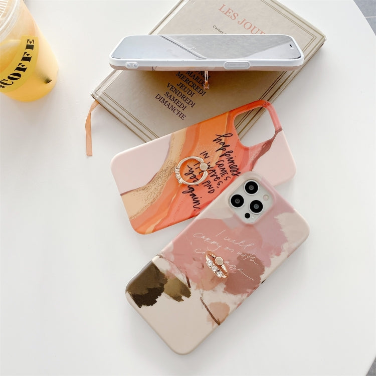 For iPhone 12 Pro Max Watercolor Painting Series Half Coverage IMD Workmanship Protective Case with Ring Holder