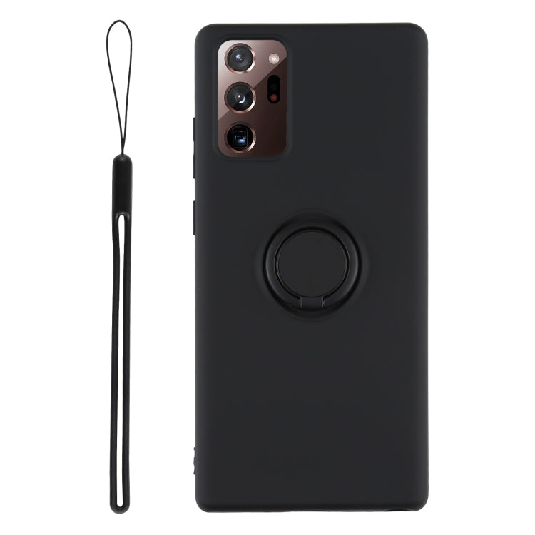 For Samsung Galaxy S20 FE Solid Color Liquid Silicone Shockproof Full Coverage Protective Case with Ring Holder & Lanyard