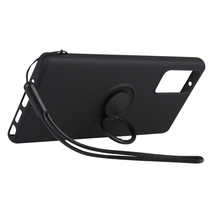 For Samsung Galaxy S20 FE Solid Color Liquid Silicone Shockproof Full Coverage Protective Case with Ring Holder & Lanyard