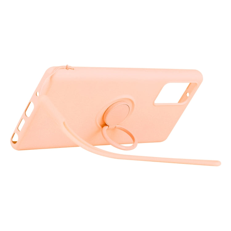 For Samsung Galaxy S20 FE Solid Color Liquid Silicone Shockproof Full Coverage Protective Case with Ring Holder & Lanyard
