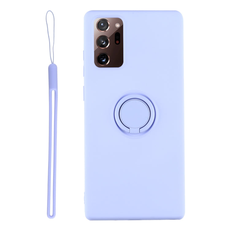 For Samsung Galaxy S20 FE Solid Color Liquid Silicone Shockproof Full Coverage Protective Case with Ring Holder & Lanyard
