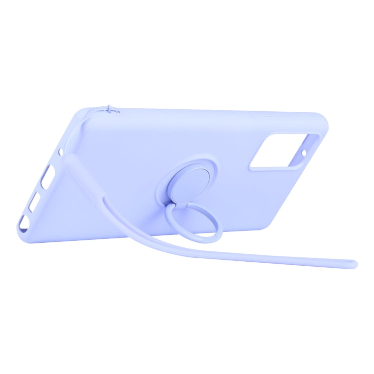 For Samsung Galaxy S20 FE Solid Color Liquid Silicone Shockproof Full Coverage Protective Case with Ring Holder & Lanyard