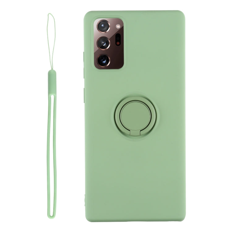 For Samsung Galaxy S20 FE Solid Color Liquid Silicone Shockproof Full Coverage Protective Case with Ring Holder & Lanyard