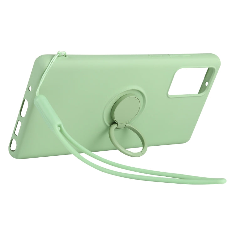 For Samsung Galaxy S20 FE Solid Color Liquid Silicone Shockproof Full Coverage Protective Case with Ring Holder & Lanyard