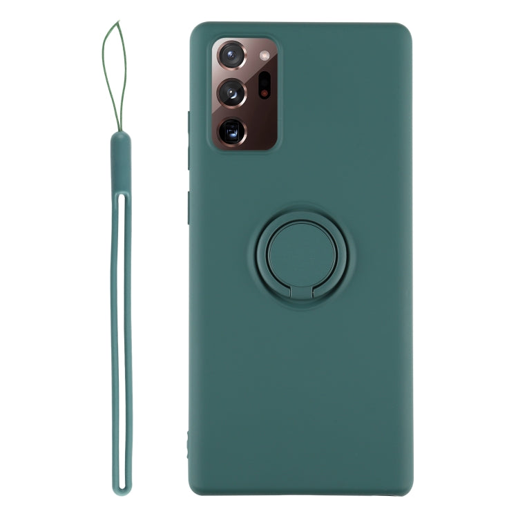 For Samsung Galaxy S20 FE Solid Color Liquid Silicone Shockproof Full Coverage Protective Case with Ring Holder & Lanyard