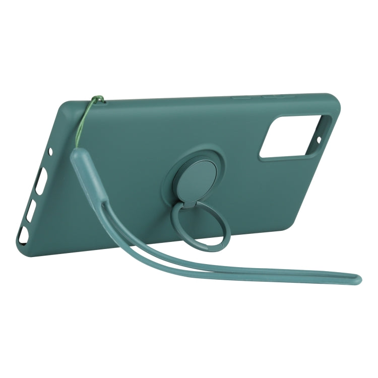 For Samsung Galaxy S20 FE Solid Color Liquid Silicone Shockproof Full Coverage Protective Case with Ring Holder & Lanyard