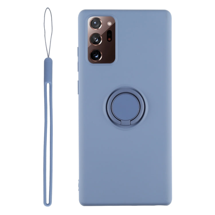 For Samsung Galaxy S20 FE Solid Color Liquid Silicone Shockproof Full Coverage Protective Case with Ring Holder & Lanyard