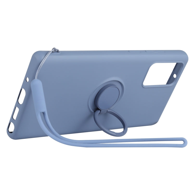 For Samsung Galaxy S20 FE Solid Color Liquid Silicone Shockproof Full Coverage Protective Case with Ring Holder & Lanyard