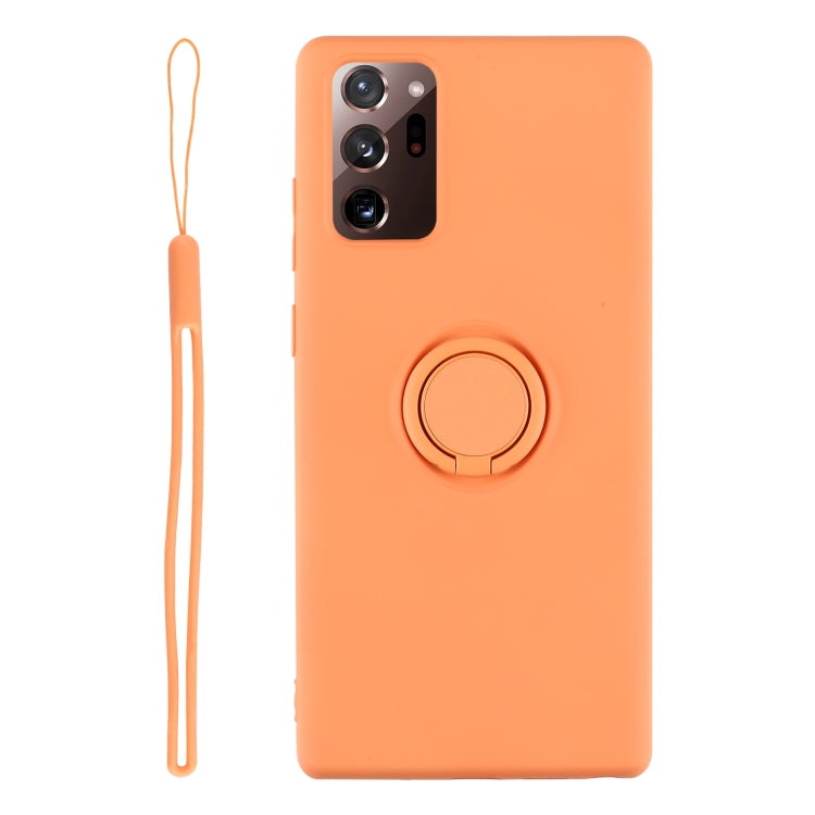 For Samsung Galaxy S20 FE Solid Color Liquid Silicone Shockproof Full Coverage Protective Case with Ring Holder & Lanyard