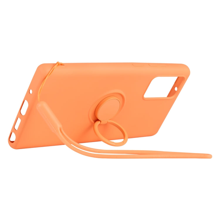 For Samsung Galaxy S20 FE Solid Color Liquid Silicone Shockproof Full Coverage Protective Case with Ring Holder & Lanyard