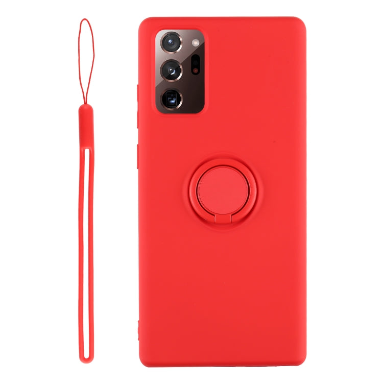 For Samsung Galaxy S20 FE Solid Color Liquid Silicone Shockproof Full Coverage Protective Case with Ring Holder & Lanyard