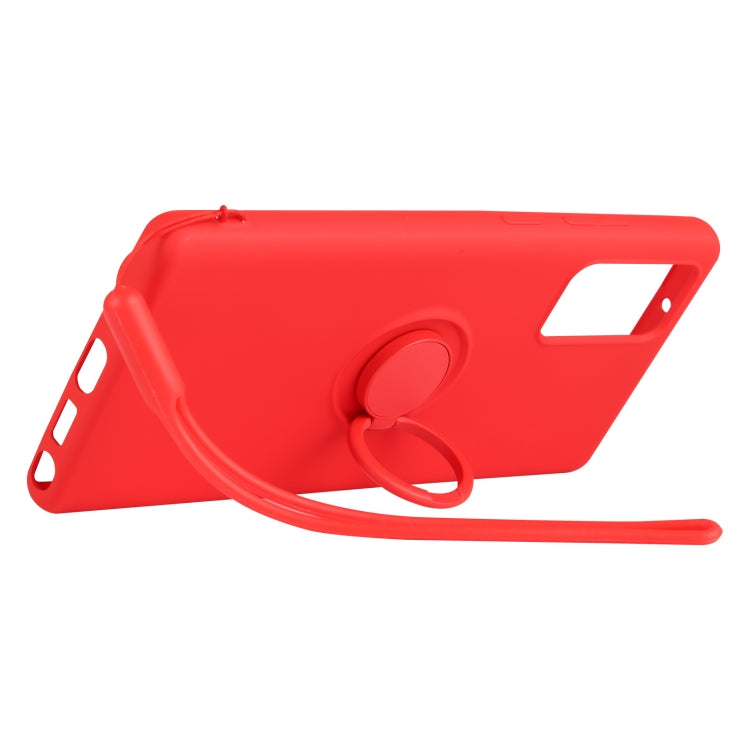 For Samsung Galaxy S20 FE Solid Color Liquid Silicone Shockproof Full Coverage Protective Case with Ring Holder & Lanyard