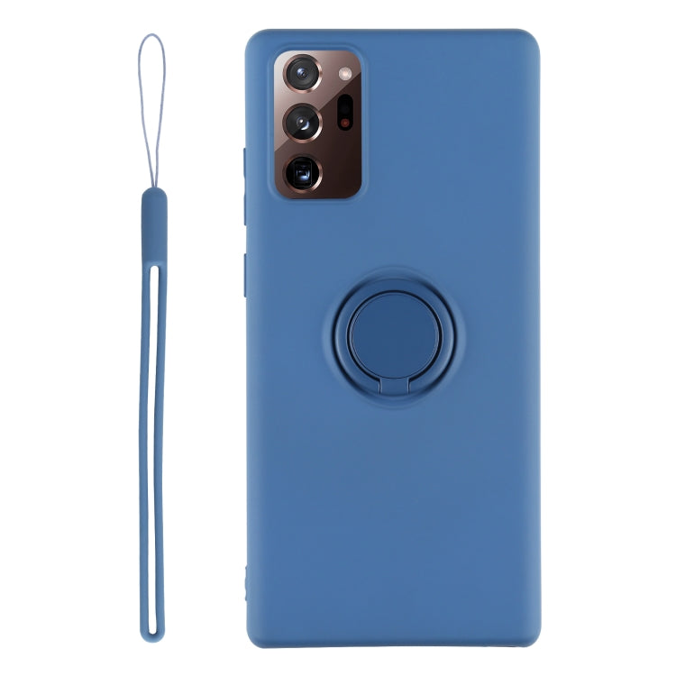 For Samsung Galaxy S20 FE Solid Color Liquid Silicone Shockproof Full Coverage Protective Case with Ring Holder & Lanyard