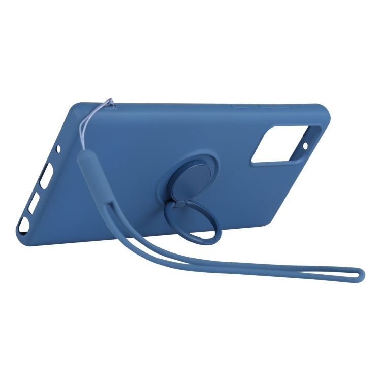 For Samsung Galaxy S20 FE Solid Color Liquid Silicone Shockproof Full Coverage Protective Case with Ring Holder & Lanyard