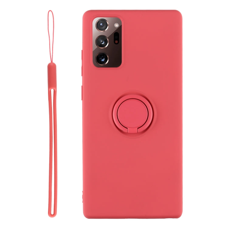 For Samsung Galaxy S20 FE Solid Color Liquid Silicone Shockproof Full Coverage Protective Case with Ring Holder & Lanyard