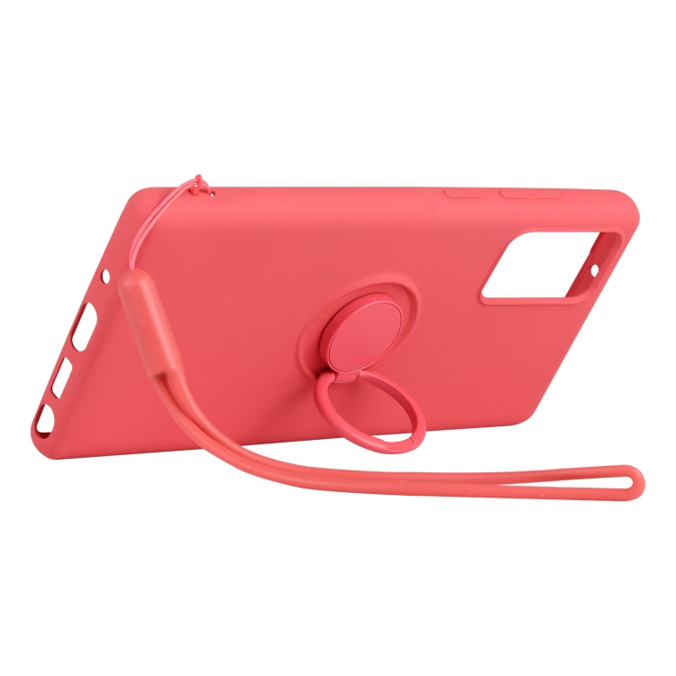 For Samsung Galaxy S20 FE Solid Color Liquid Silicone Shockproof Full Coverage Protective Case with Ring Holder & Lanyard