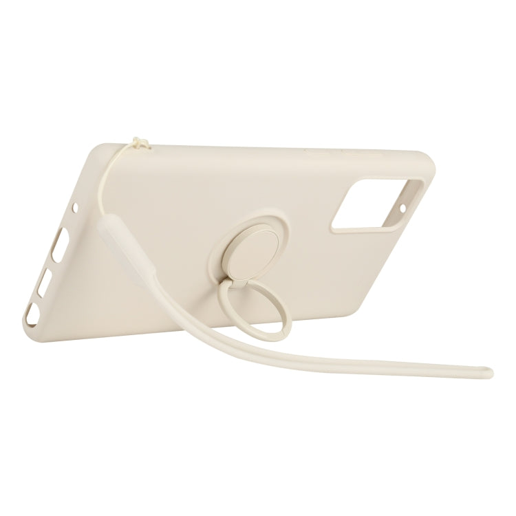 For Samsung Galaxy S20 FE Solid Color Liquid Silicone Shockproof Full Coverage Protective Case with Ring Holder & Lanyard