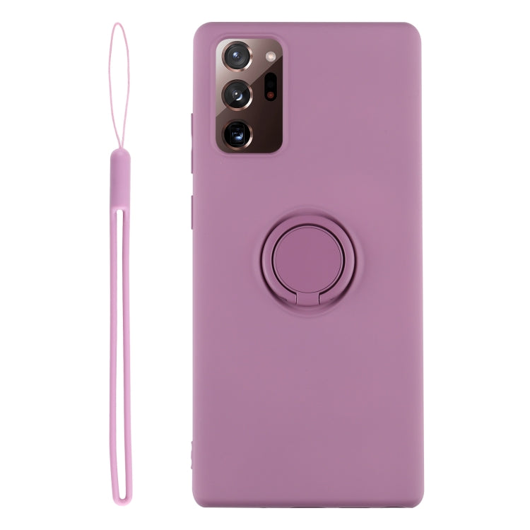 For Samsung Galaxy S20 FE Solid Color Liquid Silicone Shockproof Full Coverage Protective Case with Ring Holder & Lanyard
