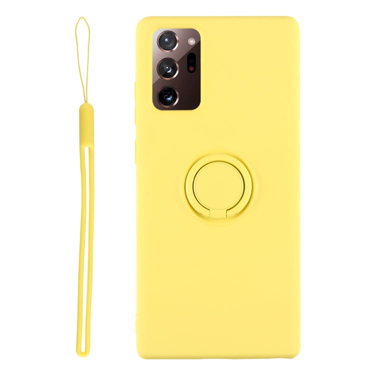 For Samsung Galaxy S20 FE Solid Color Liquid Silicone Shockproof Full Coverage Protective Case with Ring Holder & Lanyard