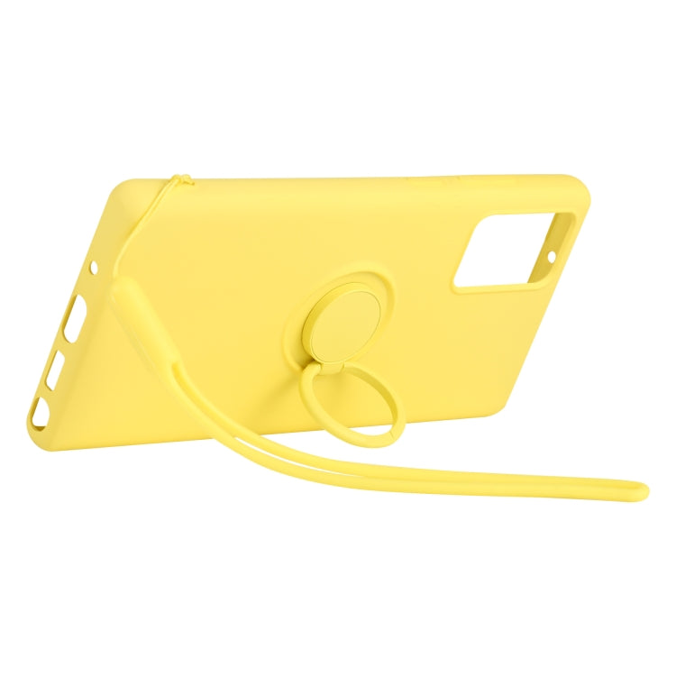 For Samsung Galaxy S20 FE Solid Color Liquid Silicone Shockproof Full Coverage Protective Case with Ring Holder & Lanyard