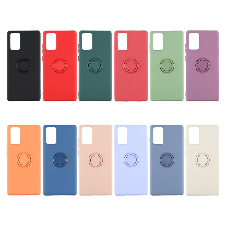 For Samsung Galaxy S20 FE Solid Color Liquid Silicone Shockproof Full Coverage Protective Case with Ring Holder & Lanyard