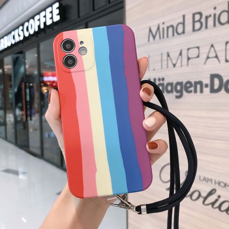 Rainbow IMD Shockproof TPU Protective Case with Lanyard For iPhone 11