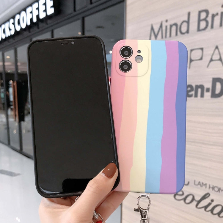 For iPhone 12 Pro Rainbow IMD Shockproof TPU Protective Case with Lanyard