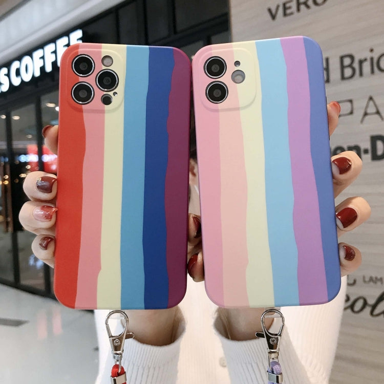 For iPhone 12 Pro Rainbow IMD Shockproof TPU Protective Case with Lanyard
