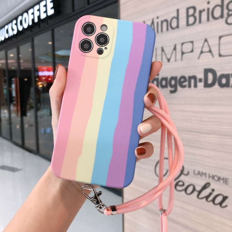 For iPhone 12 Pro Max Rainbow IMD Shockproof TPU Protective Case with Lanyard
