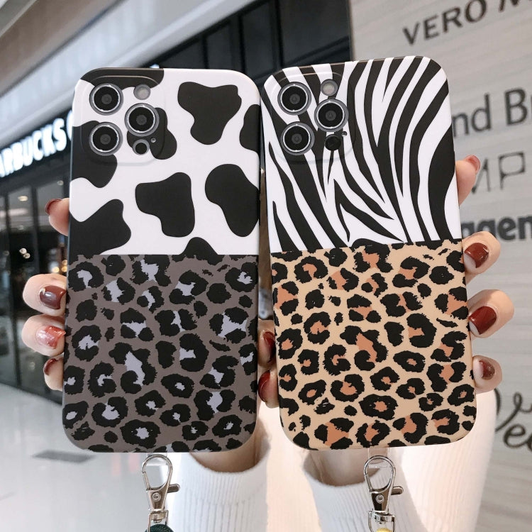 For iPhone 12 Animal Texture IMD Shockproof TPU Protective Case with Lanyard
