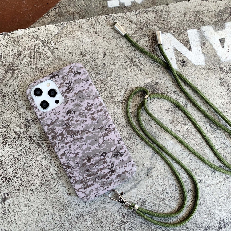 For iPhone 12 Pro Max Camouflage Pattern IMD Shockproof TPU Protective Case with Lanyard