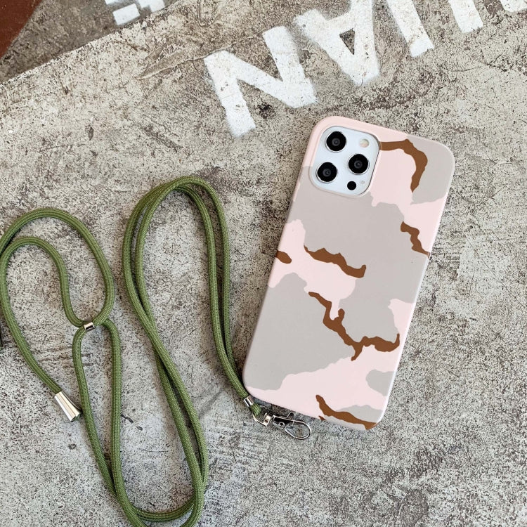 For iPhone 12 Pro Max Camouflage Pattern IMD Shockproof TPU Protective Case with Lanyard
