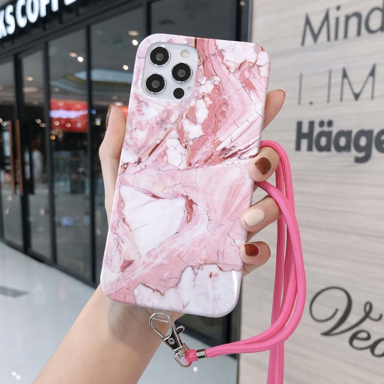 For iPhone 12 mini Marbled IMD Shockproof TPU Protective Case with Lanyard