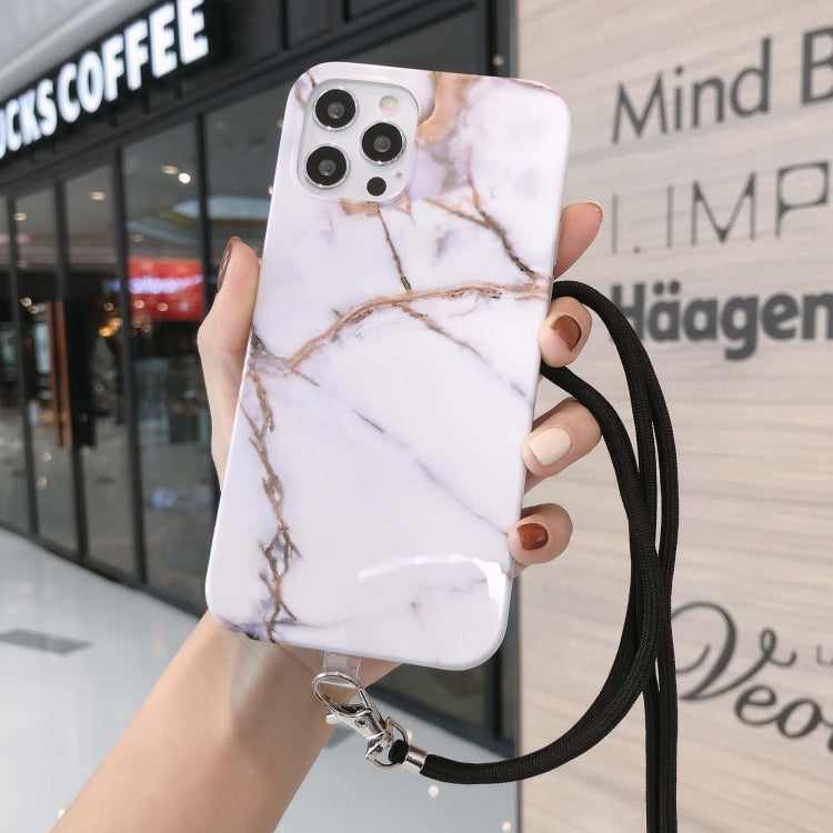 For iPhone 12 mini Marbled IMD Shockproof TPU Protective Case with Lanyard