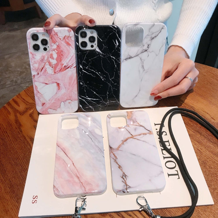 For iPhone 12 / 12 Pro Marbled IMD Shockproof TPU Protective Case with Lanyard