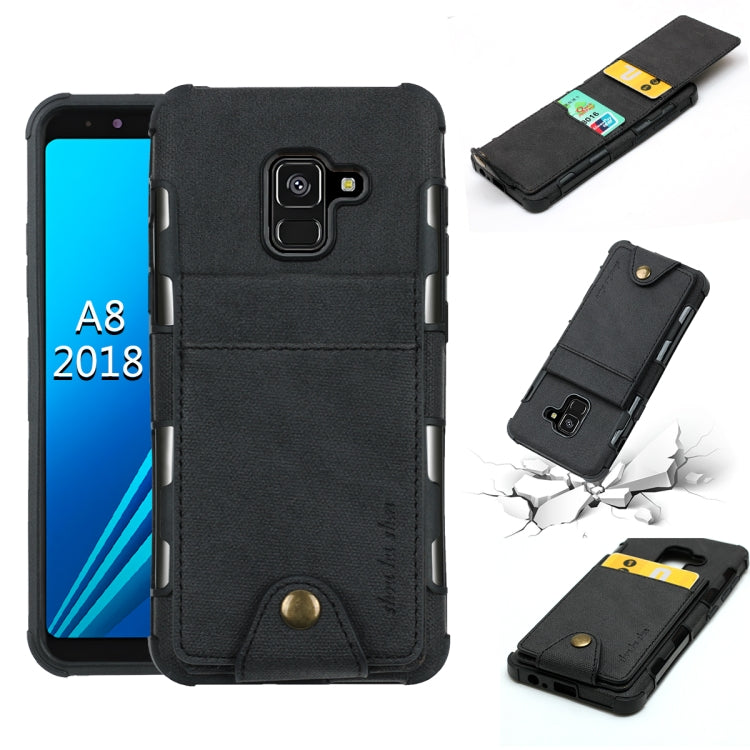 For Galaxy A8 (2018) Cloth Texture + TPU Shockproof Protective Case with Vertical Flip Card Slots