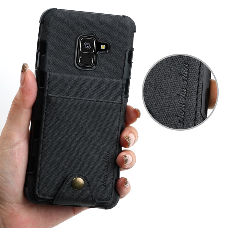 For Galaxy A8 (2018) Cloth Texture + TPU Shockproof Protective Case with Vertical Flip Card Slots