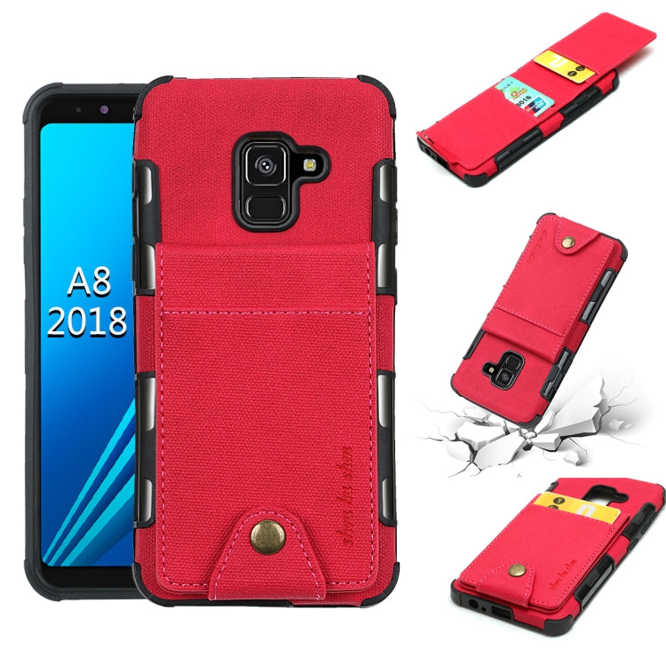 For Galaxy A8 (2018) Cloth Texture + TPU Shockproof Protective Case with Vertical Flip Card Slots