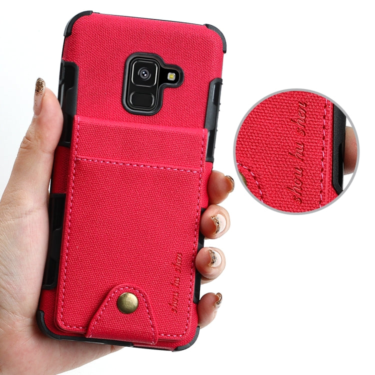 For Galaxy A8 (2018) Cloth Texture + TPU Shockproof Protective Case with Vertical Flip Card Slots