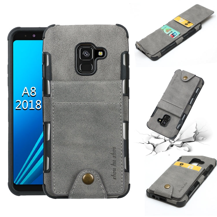 For Galaxy A8 (2018) Cloth Texture + TPU Shockproof Protective Case with Vertical Flip Card Slots