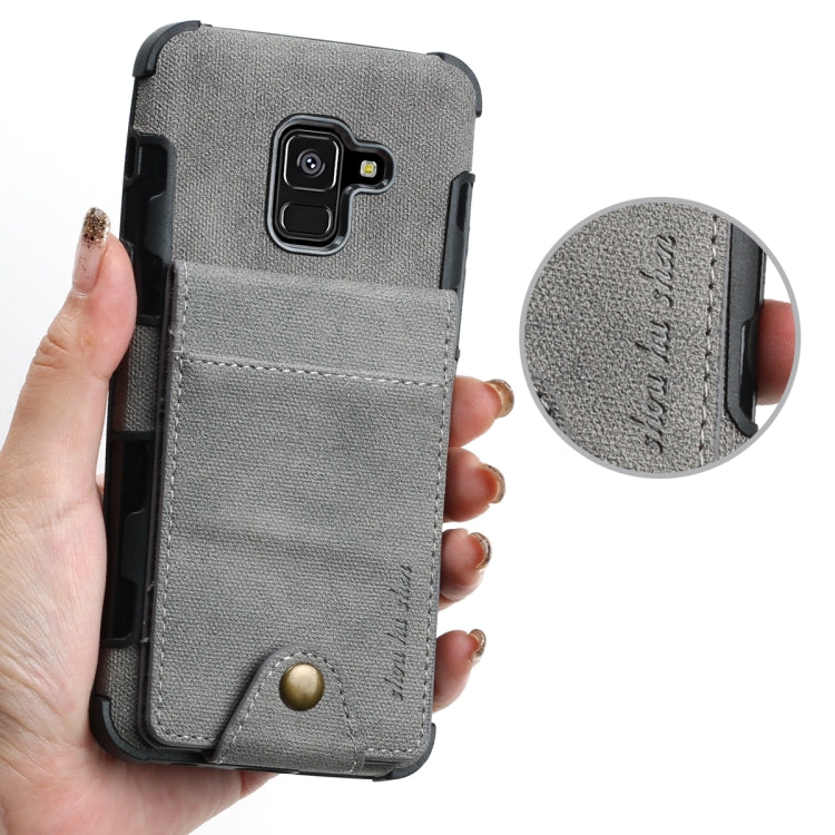 For Galaxy A8 (2018) Cloth Texture + TPU Shockproof Protective Case with Vertical Flip Card Slots