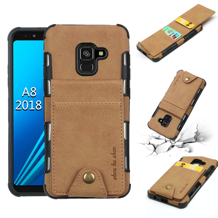 For Galaxy A8 (2018) Cloth Texture + TPU Shockproof Protective Case with Vertical Flip Card Slots