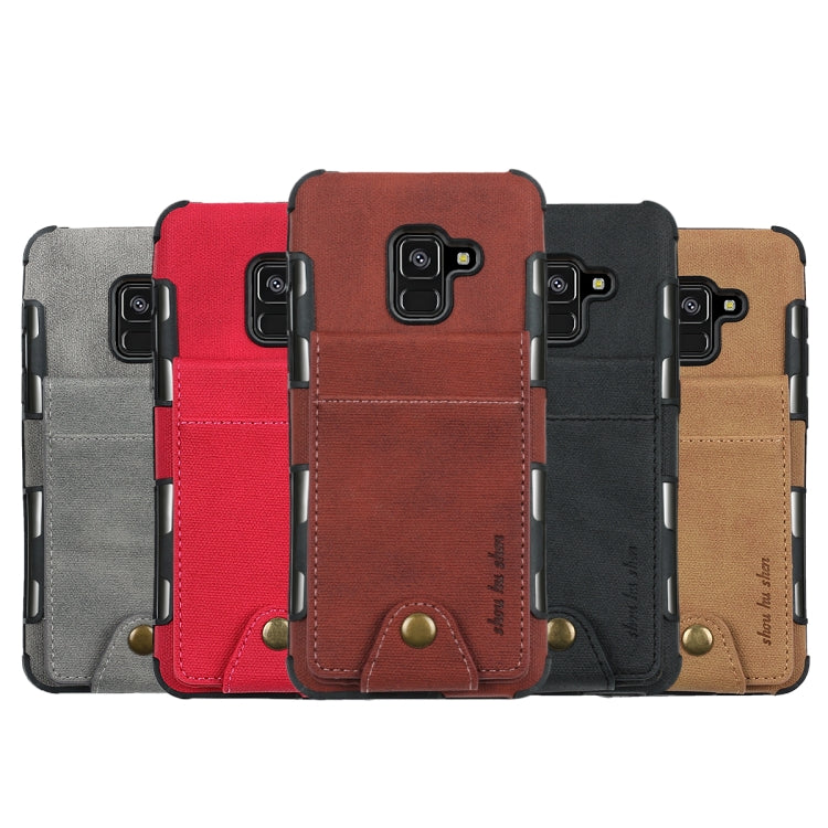 For Galaxy A8 (2018) Cloth Texture + TPU Shockproof Protective Case with Vertical Flip Card Slots