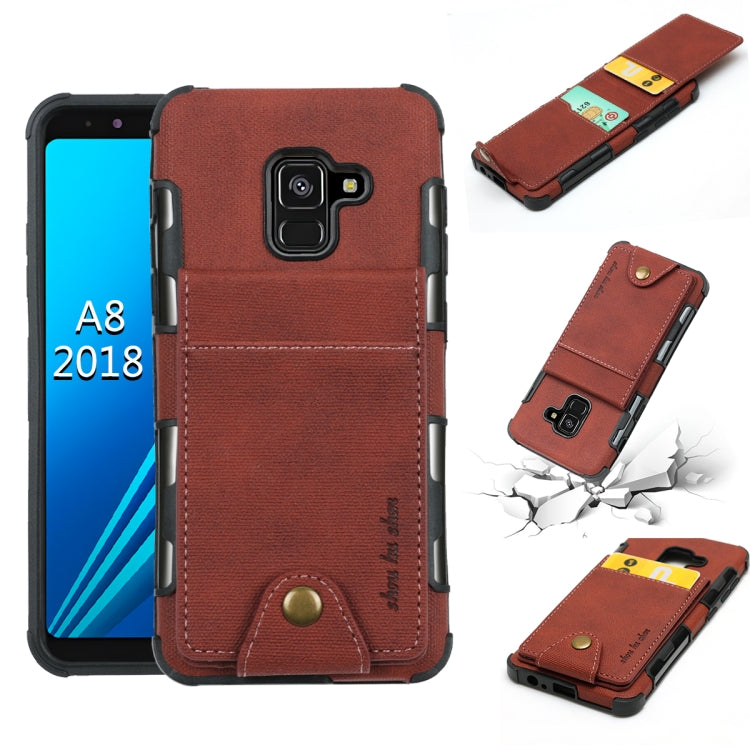 For Galaxy A8 (2018) Cloth Texture + TPU Shockproof Protective Case with Vertical Flip Card Slots